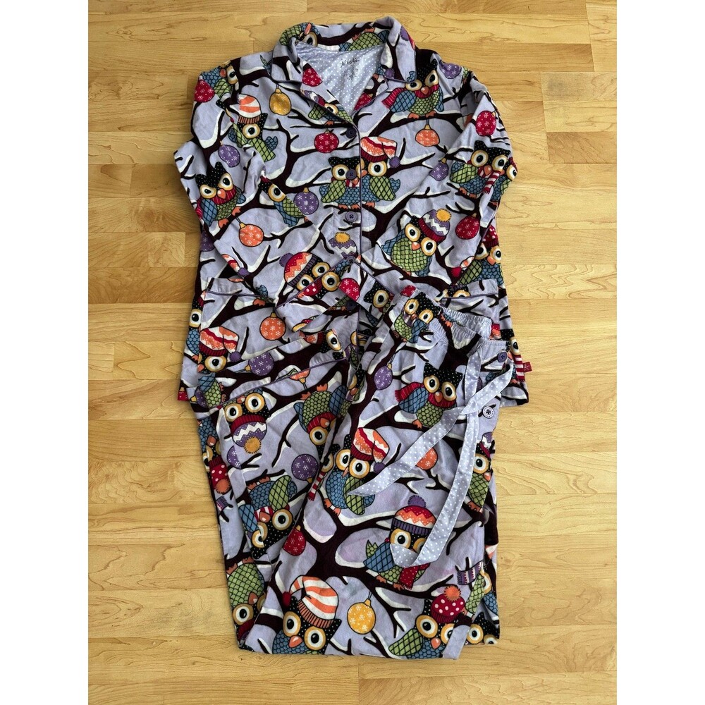 Nick & Nora Owl Flannel Pajama Set Women's Size Large